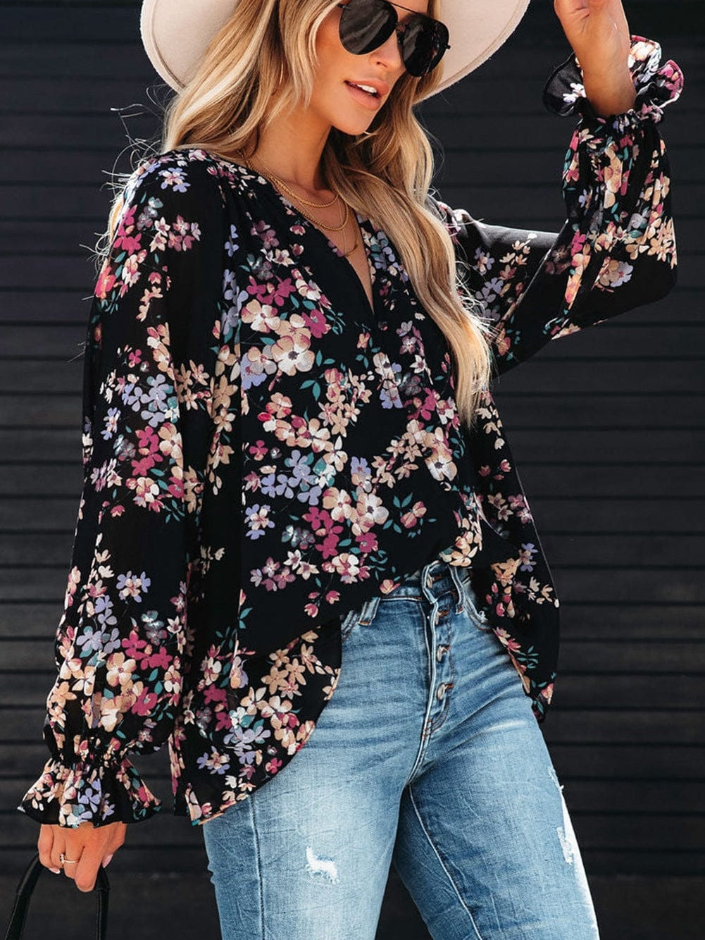 Elegant Floral Ruffled Chiffon Top