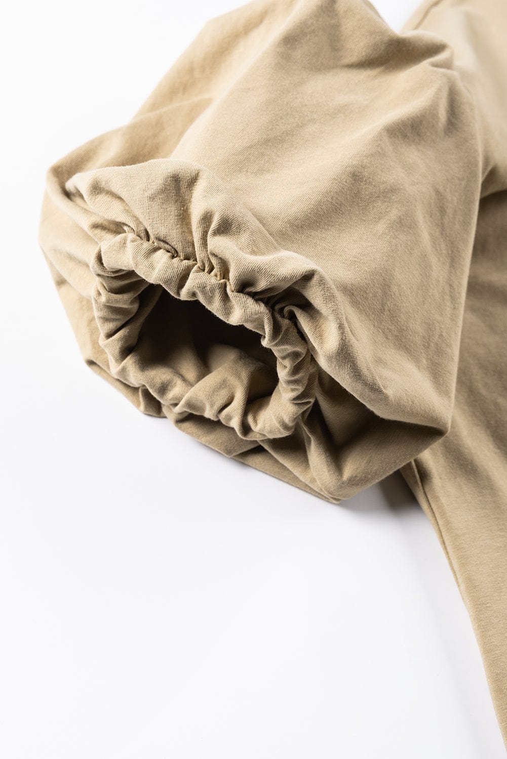 Elegant French Beige Lantern Sleeve Drop Shoulder Cotton Blouse