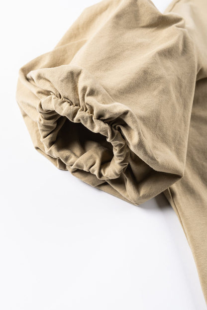 Elegant French Beige Lantern Sleeve Drop Shoulder Cotton Blouse