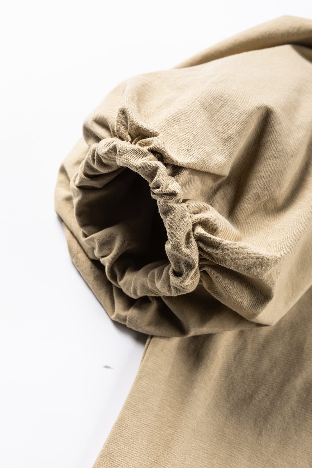 Elegant French Beige Lantern Sleeve Drop Shoulder Cotton Blouse