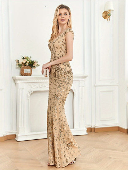 Elegant Glam Sequined Sleeveless Ankle Length Bodycon Party Dress
