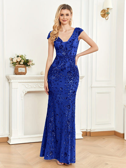 Elegant Glam Sequined Sleeveless Ankle Length Bodycon Party Dress