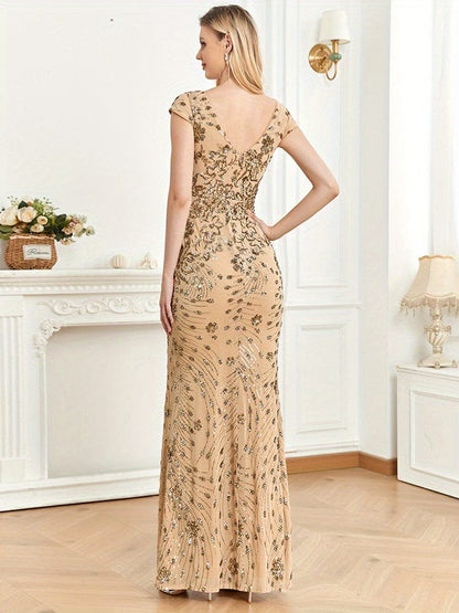 Elegant Glam Sequined Sleeveless Ankle Length Bodycon Party Dress