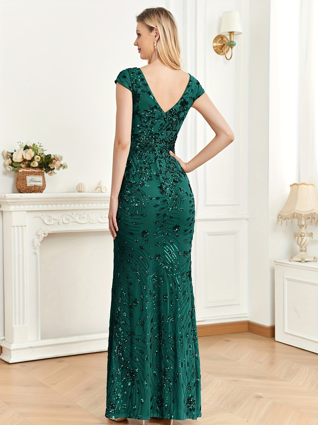 Elegant Glam Sequined Sleeveless Ankle Length Bodycon Party Dress