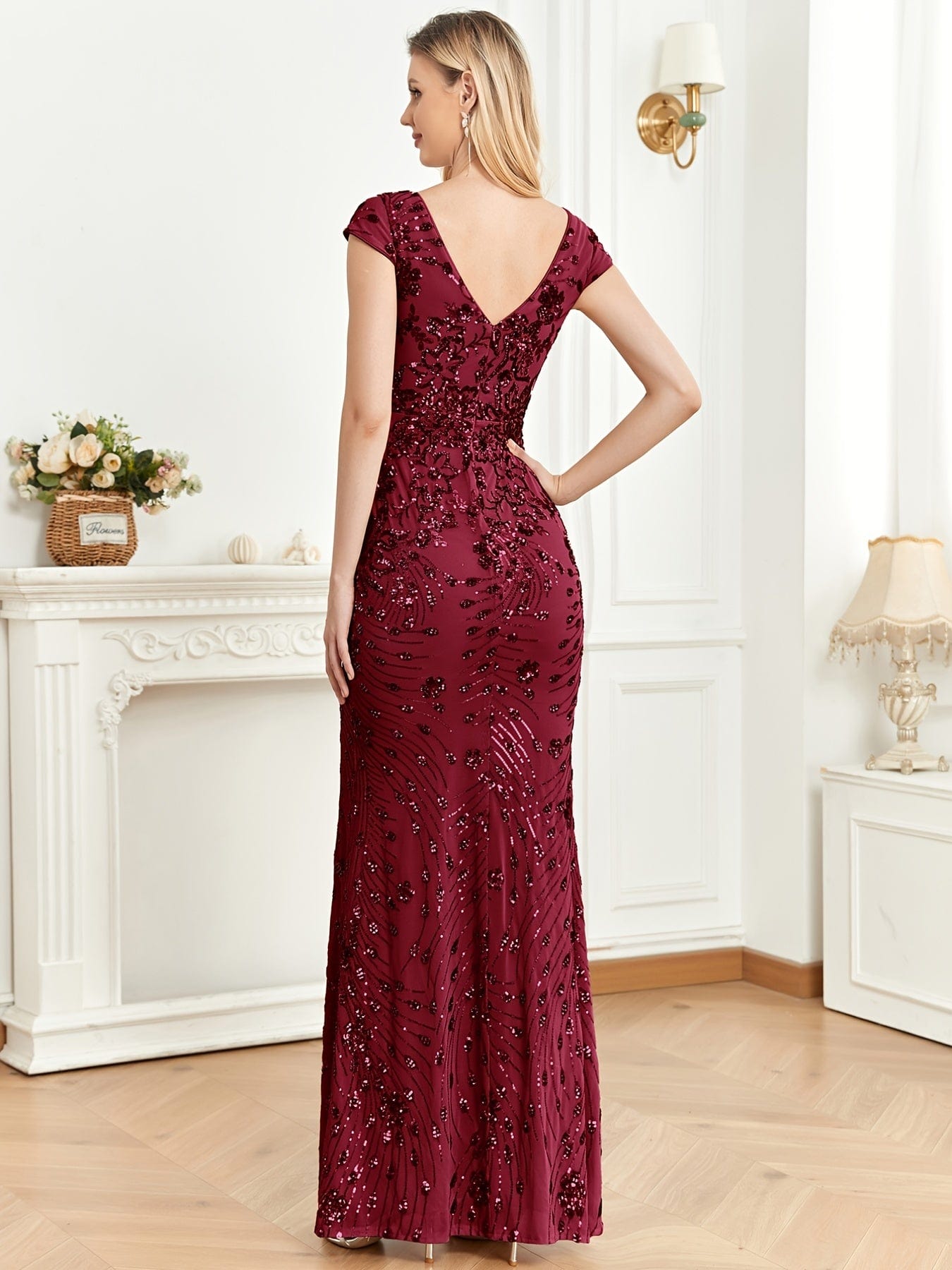 Elegant Glam Sequined Sleeveless Ankle Length Bodycon Party Dress