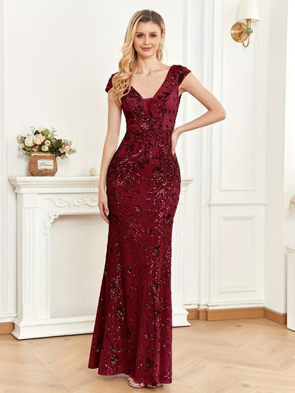 Elegant Glam Sequined Sleeveless Ankle Length Bodycon Party Dress