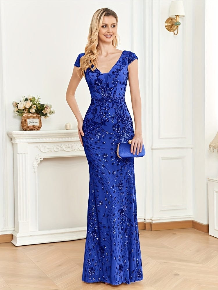 Elegant Glam Sequined Sleeveless Ankle Length Bodycon Party Dress