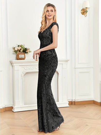 Elegant Glam Sequined Sleeveless Ankle Length Bodycon Party Dress
