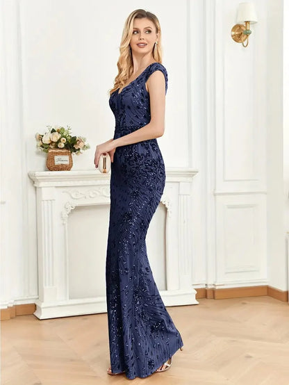 Elegant Glam Sequined Sleeveless Ankle Length Bodycon Party Dress