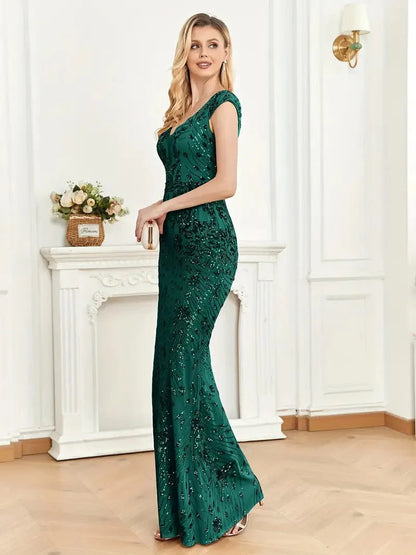 Elegant Glam Sequined Sleeveless Ankle Length Bodycon Party Dress