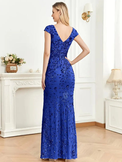Elegant Glam Sequined Sleeveless Ankle Length Bodycon Party Dress