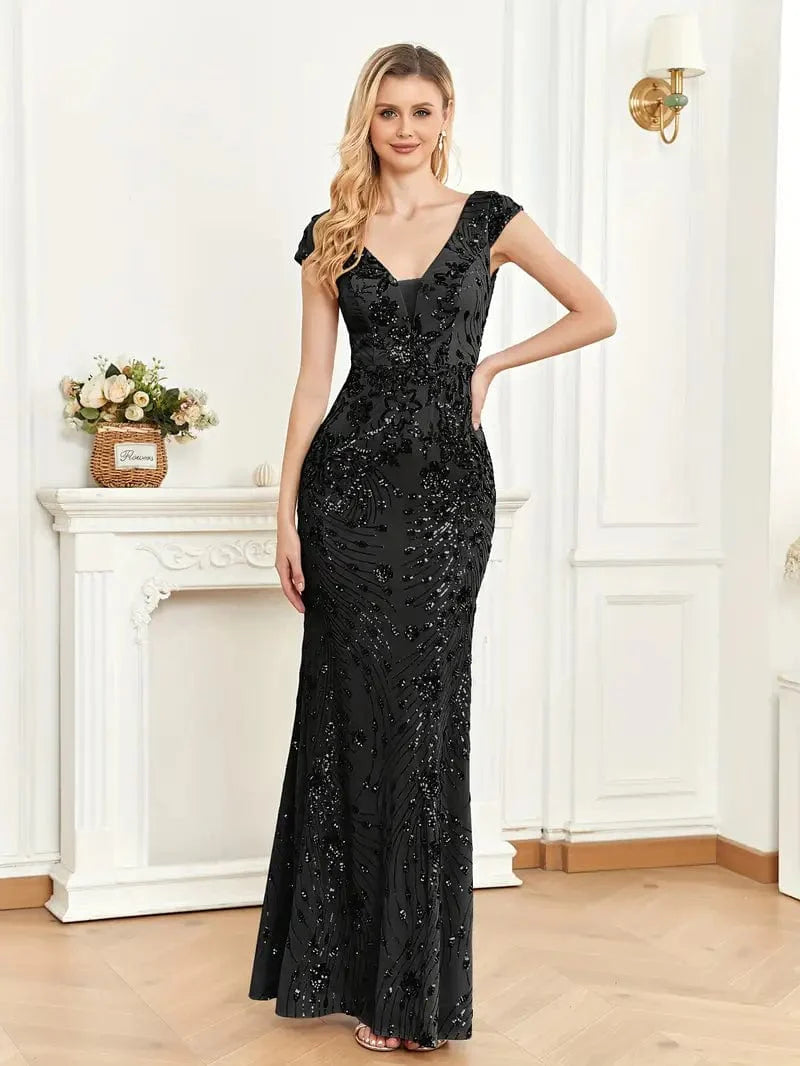 Elegant Glam Sequined Sleeveless Ankle Length Bodycon Party Dress
