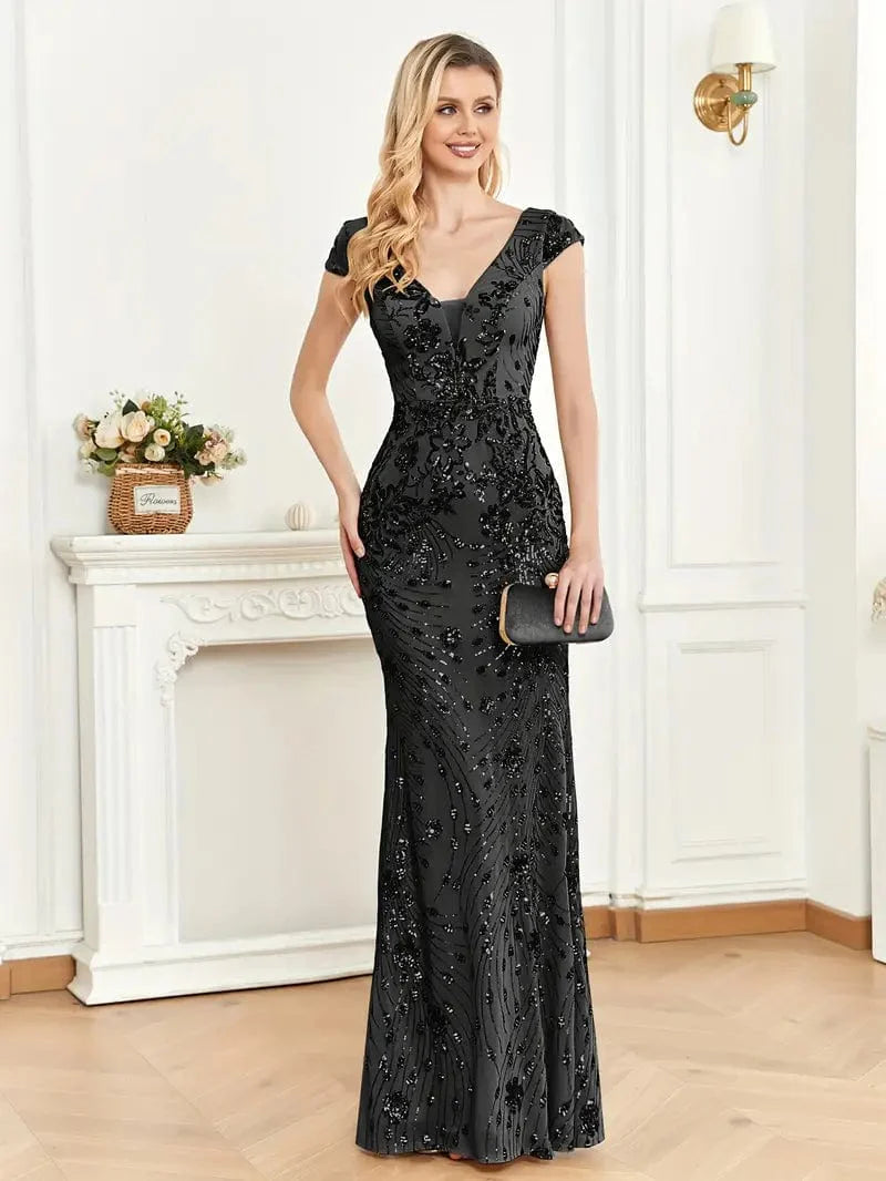 Elegant Glam Sequined Sleeveless Ankle Length Bodycon Party Dress