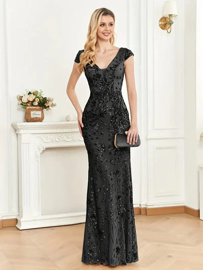 Elegant Glam Sequined Sleeveless Ankle Length Bodycon Party Dress