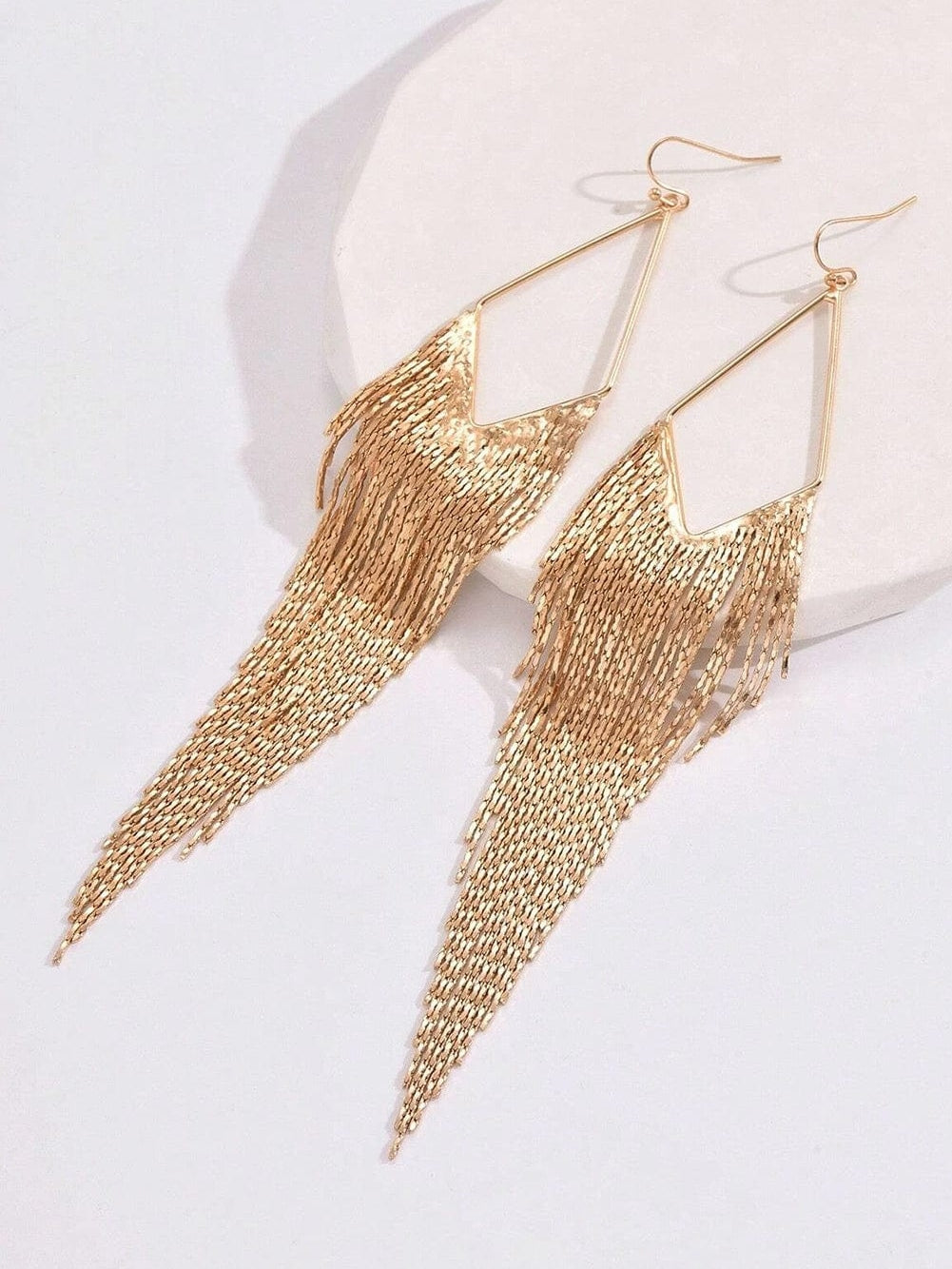 Elegant Gold Fringe Tassel Drop Earrings