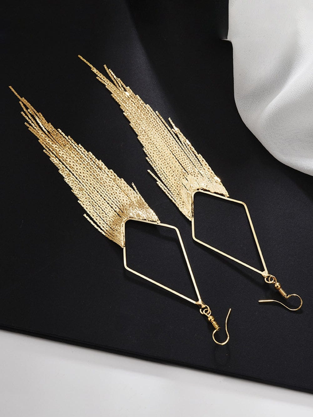 Elegant Gold Fringe Tassel Drop Earrings