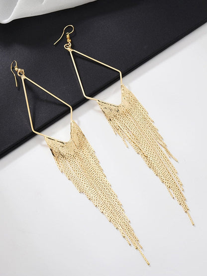 Elegant Gold Fringe Tassel Drop Earrings