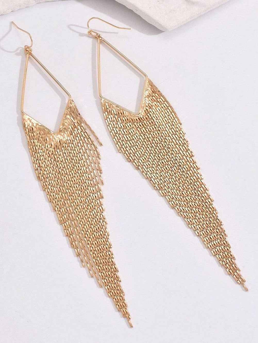 Elegant Gold Fringe Tassel Drop Earrings