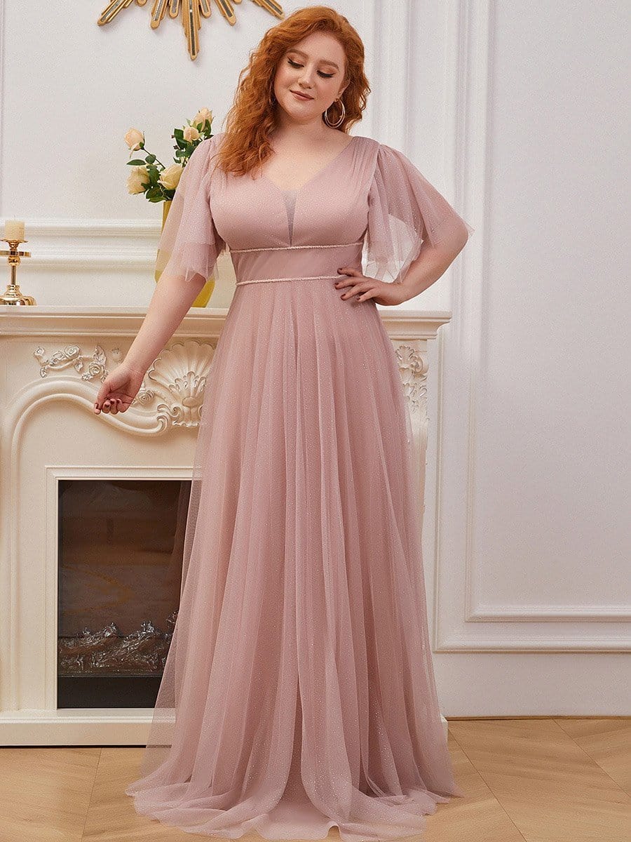 Elegant Golden Stamped Tulle Evening Gown