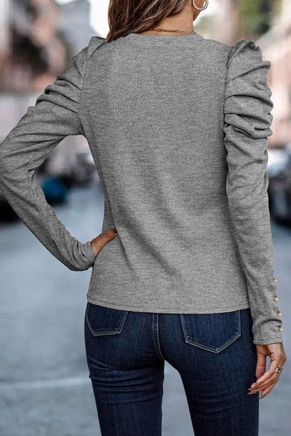 Elegant Gray Button Detail Sheath Top