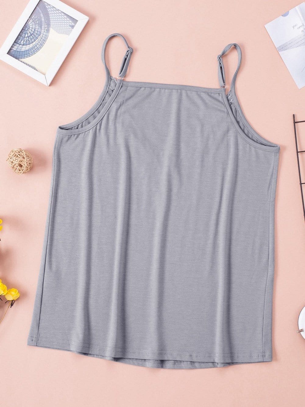 Elegant Gray Lace Trim V Neck Camisole Top