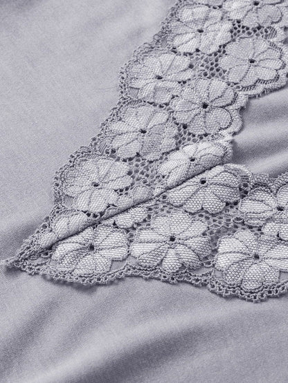 Elegant Gray Lace Trim V Neck Camisole Top