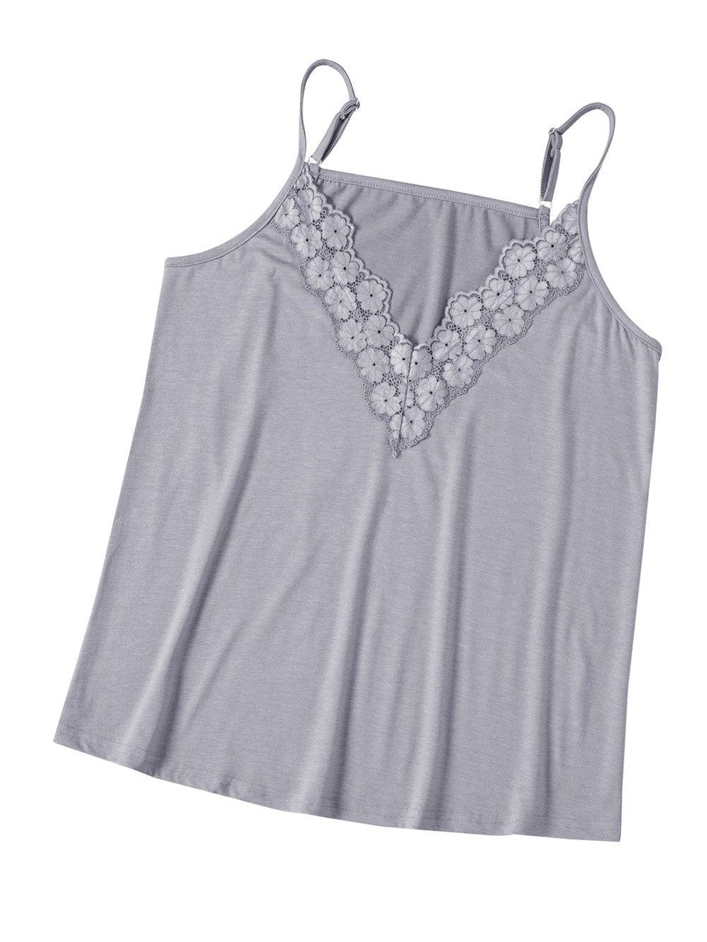 Elegant Gray Lace Trim V Neck Camisole Top