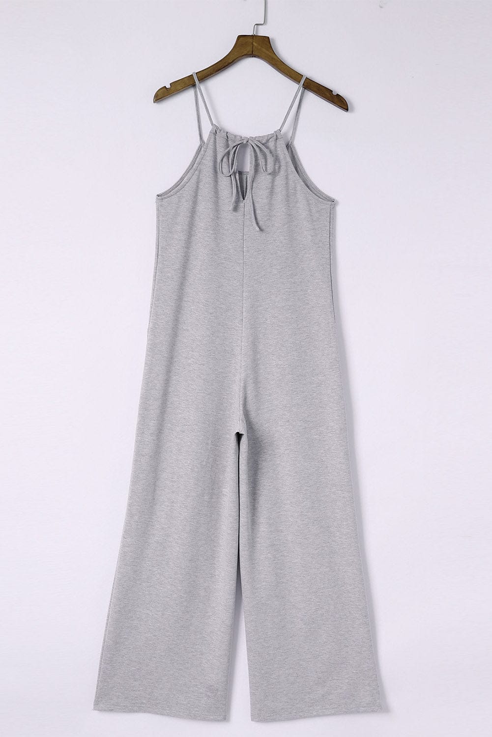 Elegant Gray Spaghetti Strap Jumpsuit with Pockets