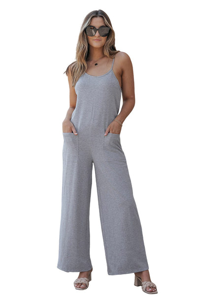 Elegant Gray Spaghetti Strap Jumpsuit with Pockets