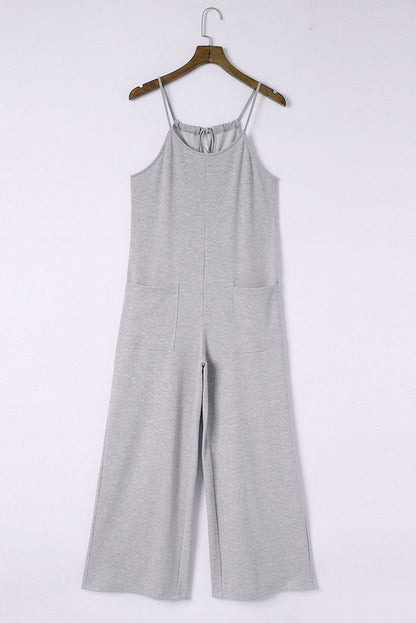 Elegant Gray Spaghetti Strap Jumpsuit with Pockets