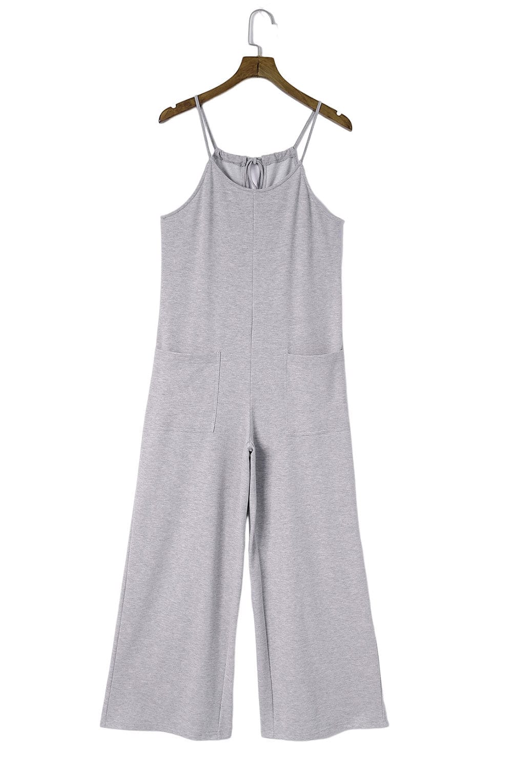 Elegant Gray Spaghetti Strap Jumpsuit with Pockets