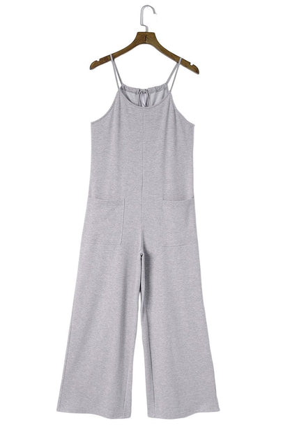 Elegant Gray Spaghetti Strap Jumpsuit with Pockets