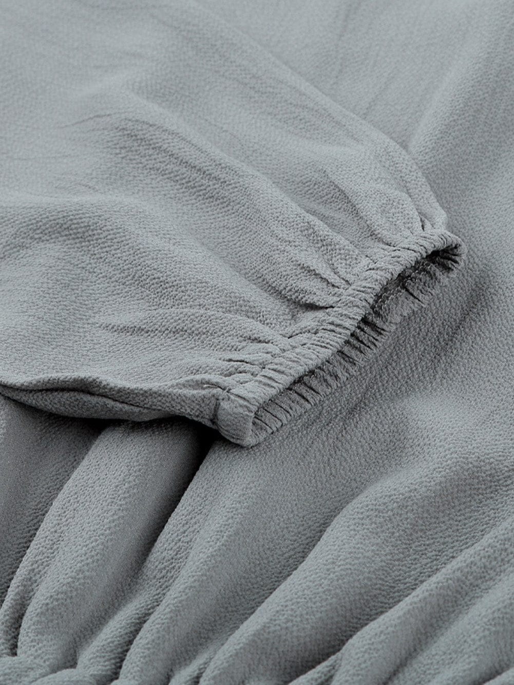 Elegant Gray V Neck Ruffle Tiered Mini Dress with Puff Sleeves