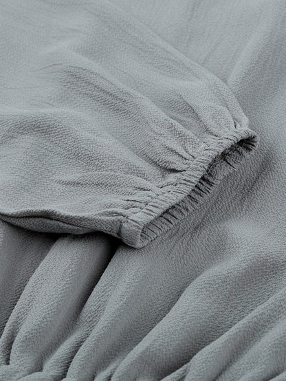 Elegant Gray V Neck Ruffle Tiered Mini Dress with Puff Sleeves