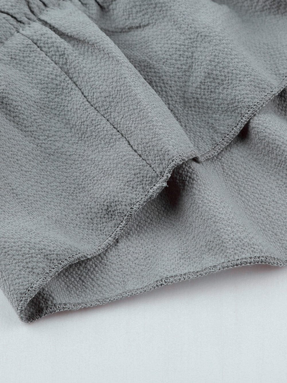 Elegant Gray V Neck Ruffle Tiered Mini Dress with Puff Sleeves