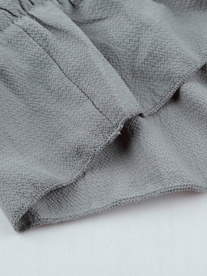 Elegant Gray V Neck Ruffle Tiered Mini Dress with Puff Sleeves