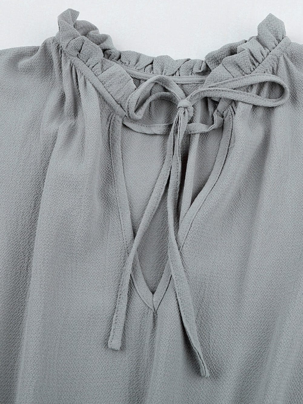 Elegant Gray V Neck Ruffle Tiered Mini Dress with Puff Sleeves