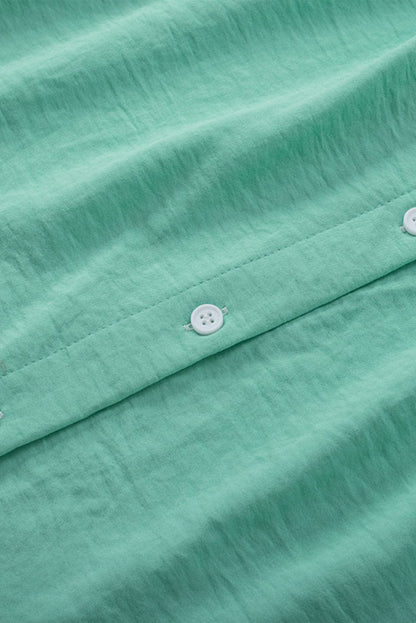 Elegant Green Flounce Sleeve Square Neck Button-Up Blouse