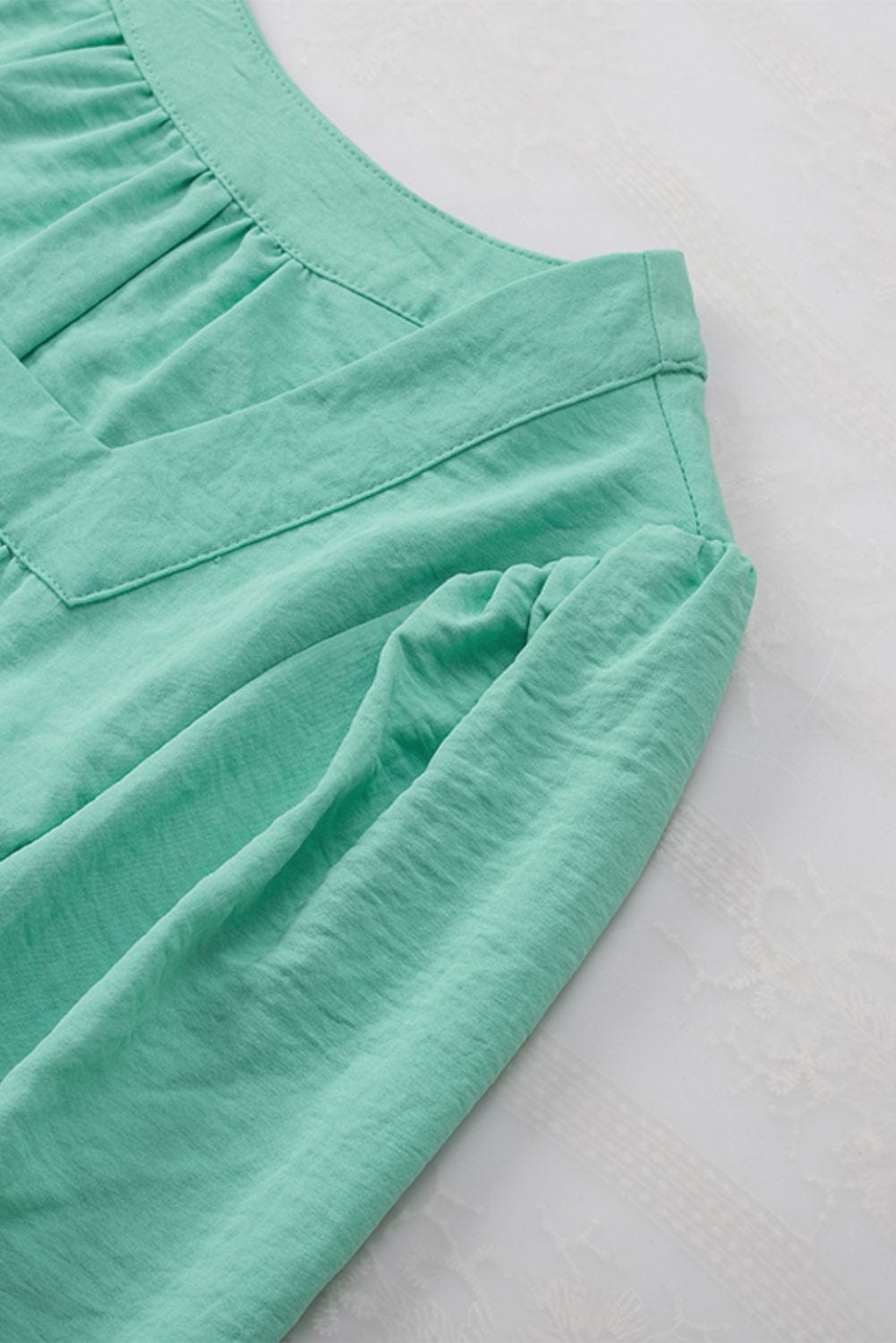 Elegant Green Flounce Sleeve Square Neck Button-Up Blouse