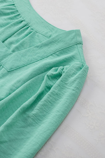 Elegant Green Flounce Sleeve Square Neck Button-Up Blouse