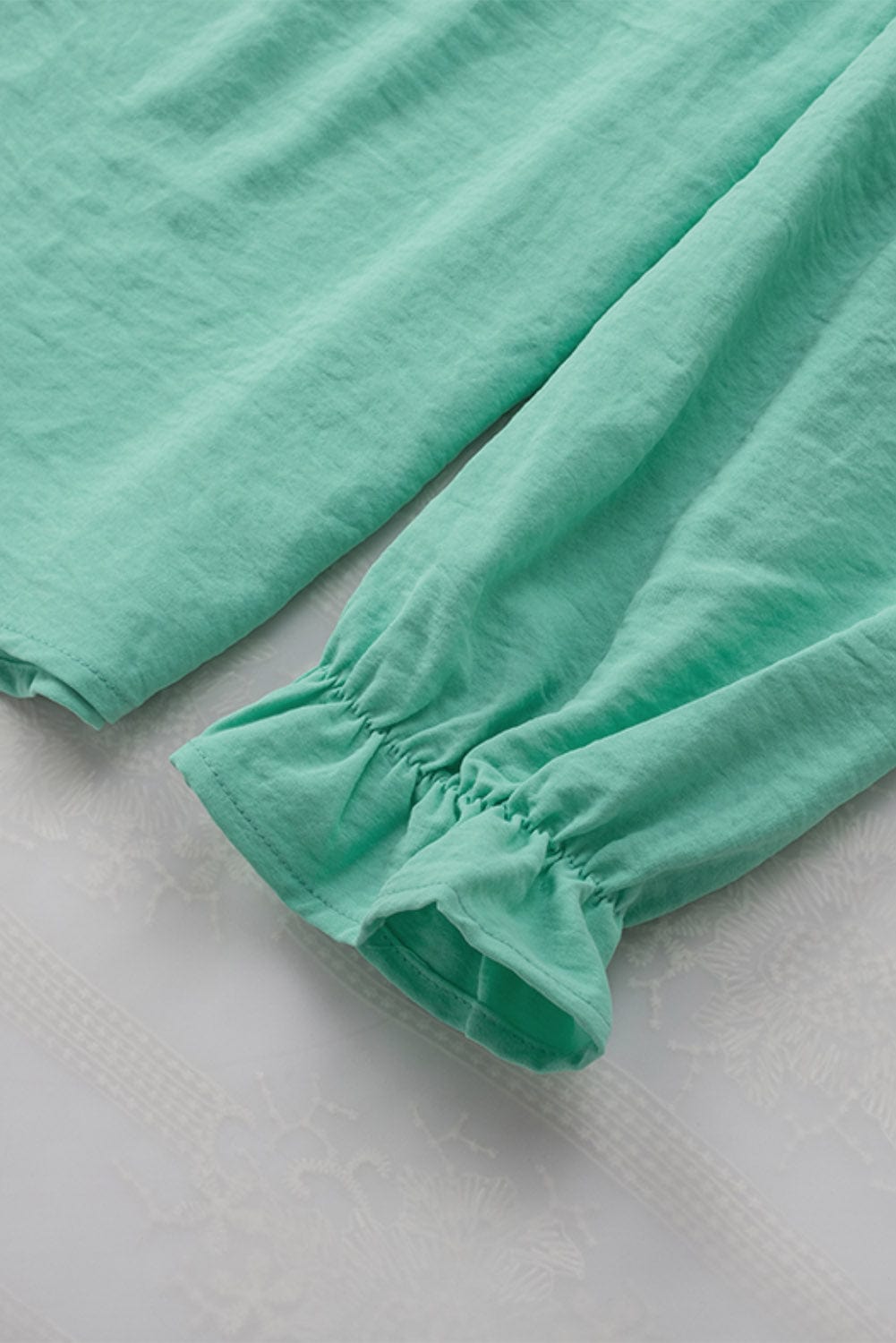 Elegant Green Flounce Sleeve Square Neck Button-Up Blouse