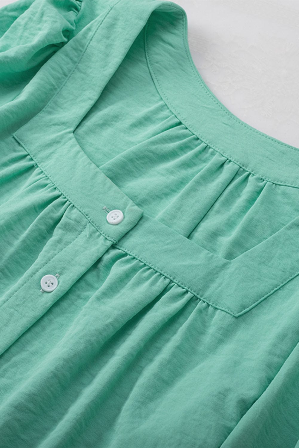 Elegant Green Flounce Sleeve Square Neck Button-Up Blouse