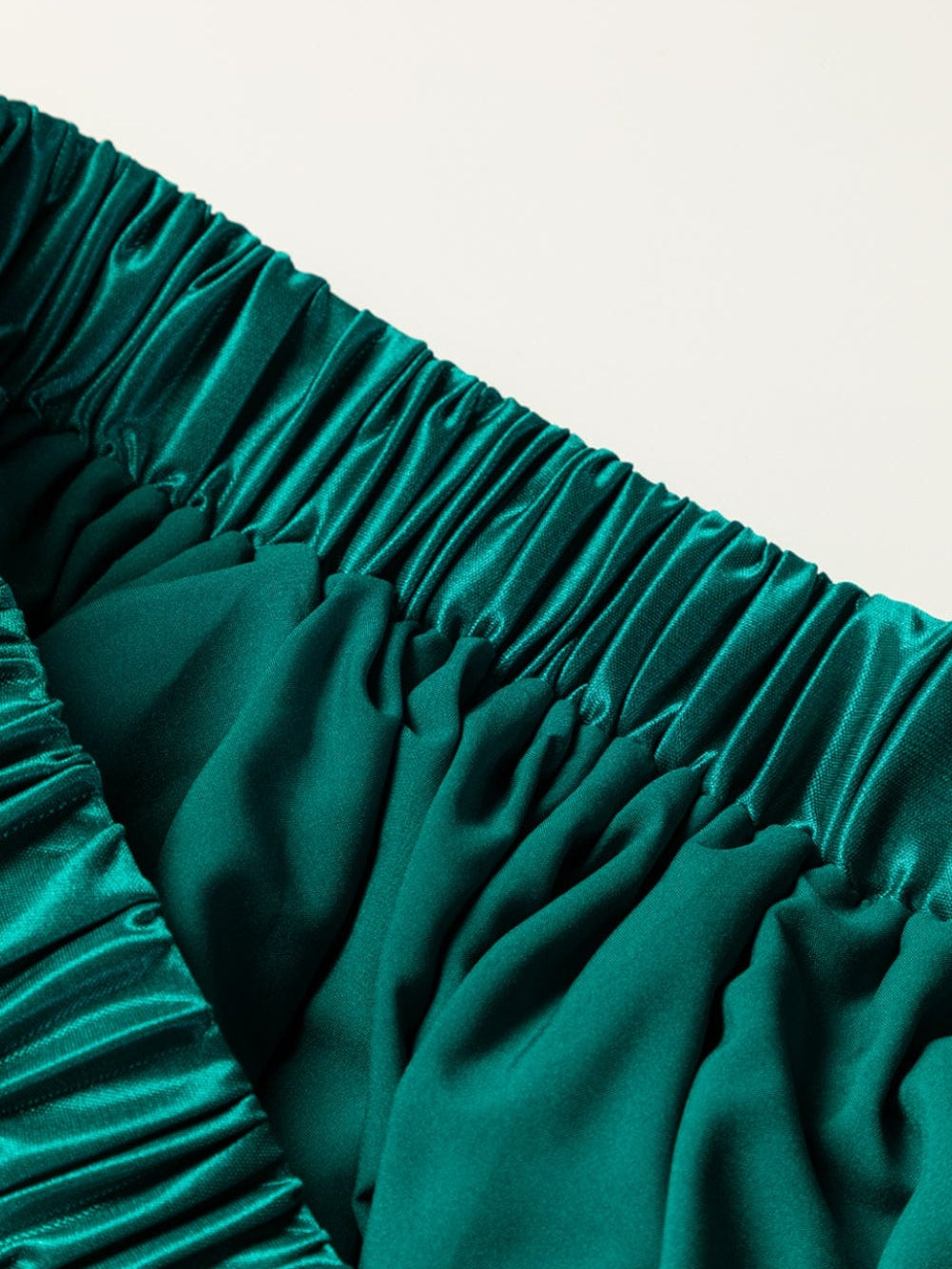 Elegant Green Satin Pleated Maxi Skirt with Elastic Waist