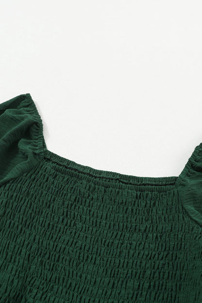 Elegant Green Smocked Square Neck Wide Leg Jumpsuit for Southern Belle Style