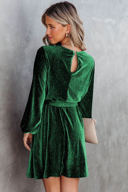 Elegant Green Velvet Dress with Tie Waist