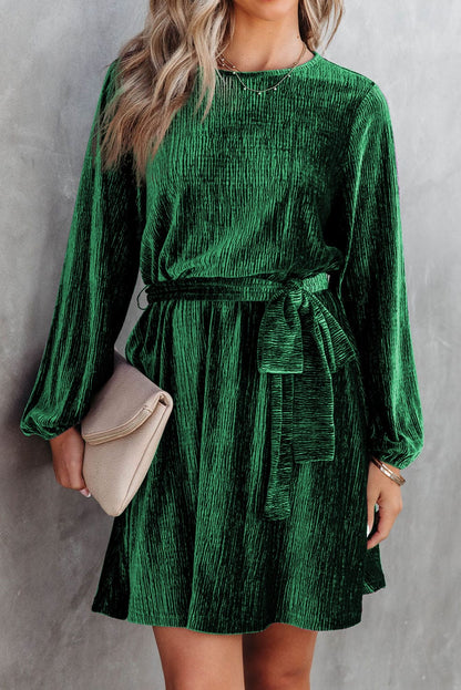 Elegant Green Velvet Dress with Tie Waist