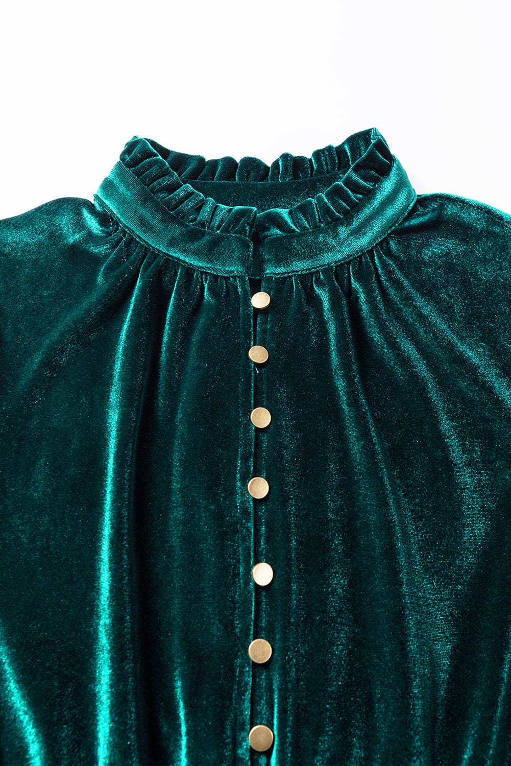 Elegant Green Velvet Ruffled Button-Up Mini Dress