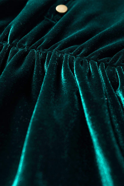 Elegant Green Velvet Ruffled Button-Up Mini Dress