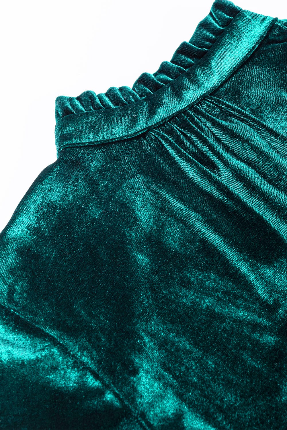 Elegant Green Velvet Ruffled Button-Up Mini Dress