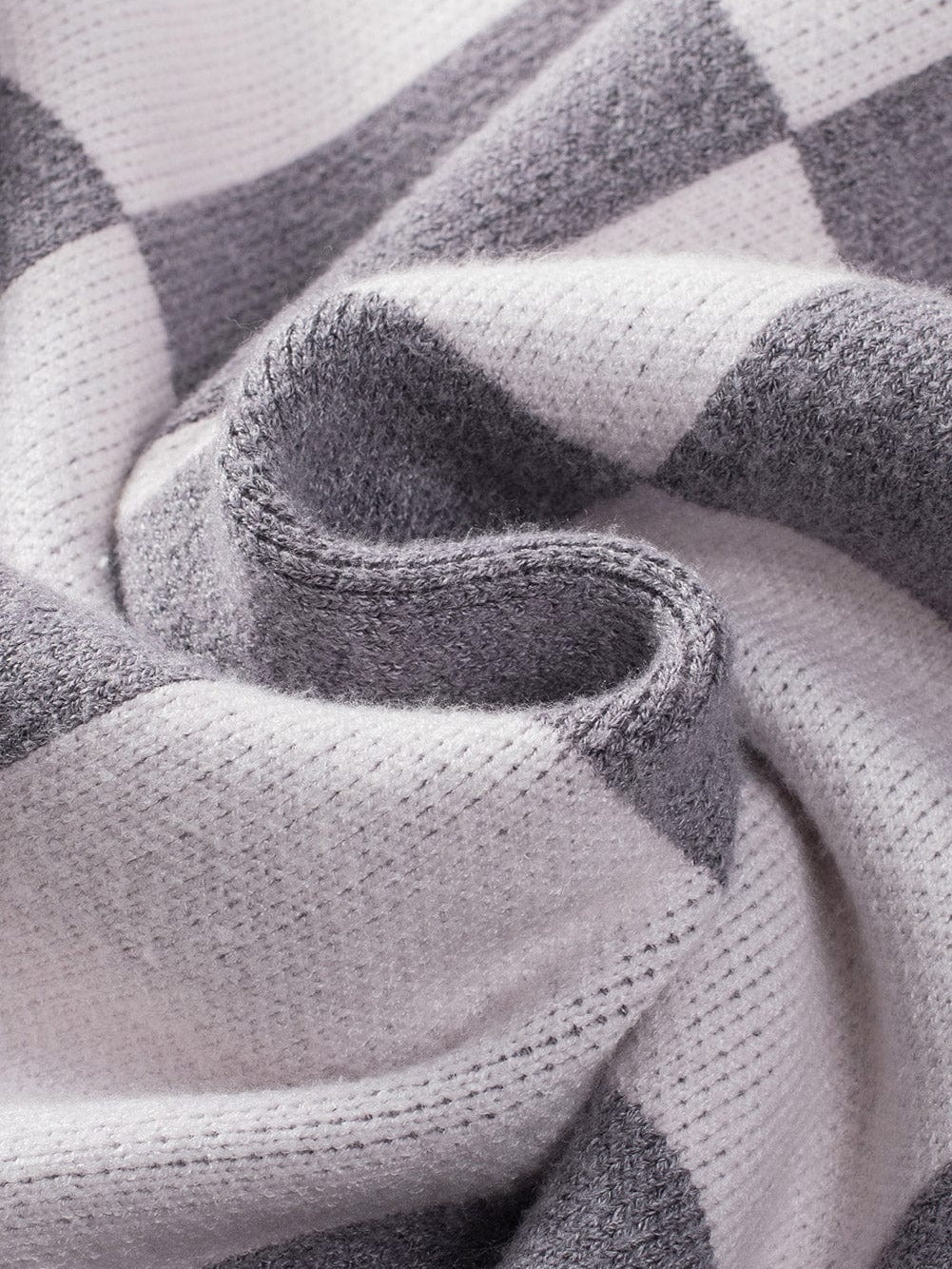 Elegant Grey Checkered Print V-Neck Button Up Cardigan Sweater